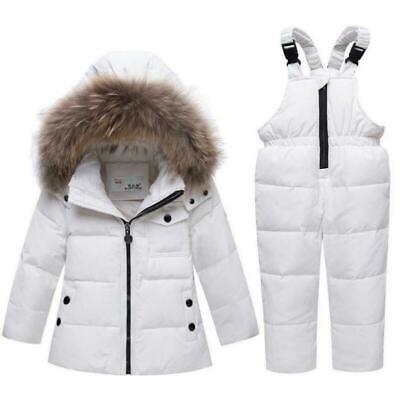 Kids Boys Girls Toddler Snowsuit Puffer Fur Hooded Down Jacket Coat Outfits Xmas