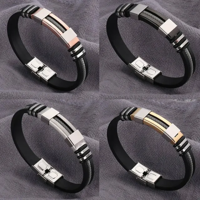 Fashion Mens Stainless Steel Leather Bracelet Wristband Punk Bangle Jewelry Gift