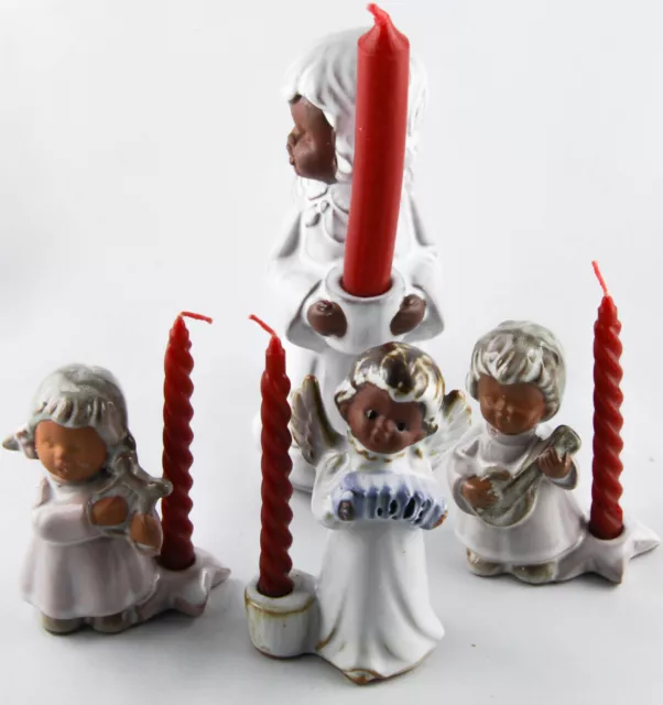 4 Kerzenhalter Engel Keramik, mit Kerzen, Weihnachten