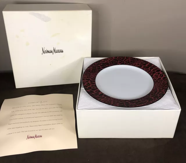 NEIMAN MARCUS Set of 6 DESSERT PLATES Red Leopard 95th Anniversary Limited Ed