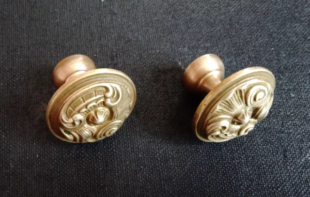 Lot de 2 Gros Anciens Boutons/Poignées en Bronze pour Porte/Tiroir Meuble