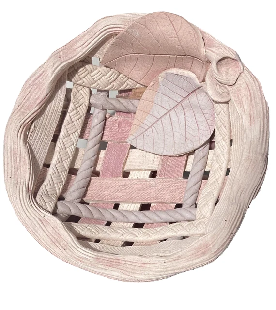 CERAMIC BASKET WEAVE Bowl Stoneware Farmhouse Studio Pottery Vintage