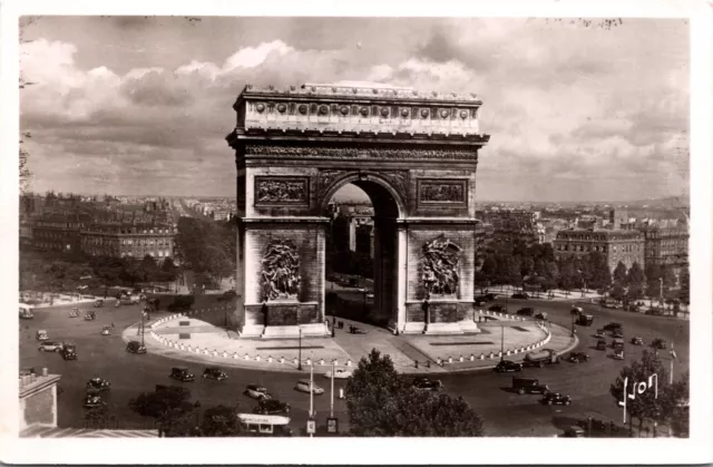 L'Arc De Triomphe De L'Etile Paris France Old Cars RPPC Real Photo Postcard