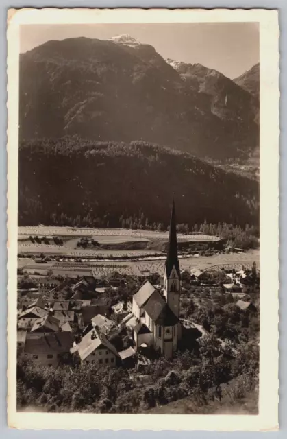 Oetz Tirol St Vincent Church Austria Postcard Real Photo RPPC Aerial View Tied