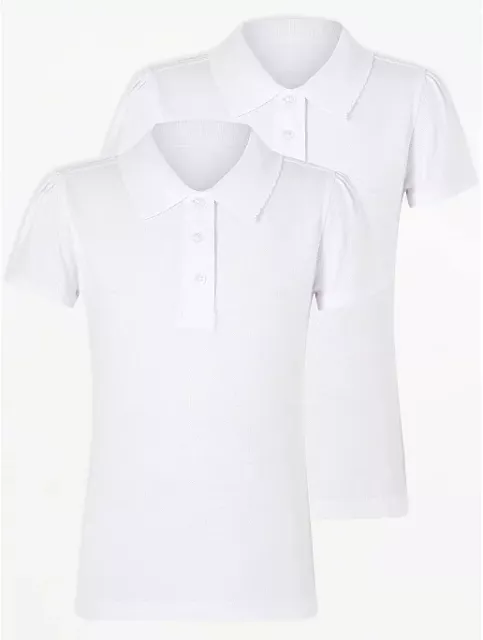 Pack of 2 Girls Polo White T Shirts Gym PE School Uniform Short Sleeve Cotton