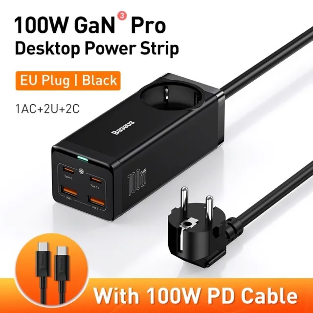 Baseus 100W GaN3 Pro USB Charger Desktop Power Strip Charging Station Type C