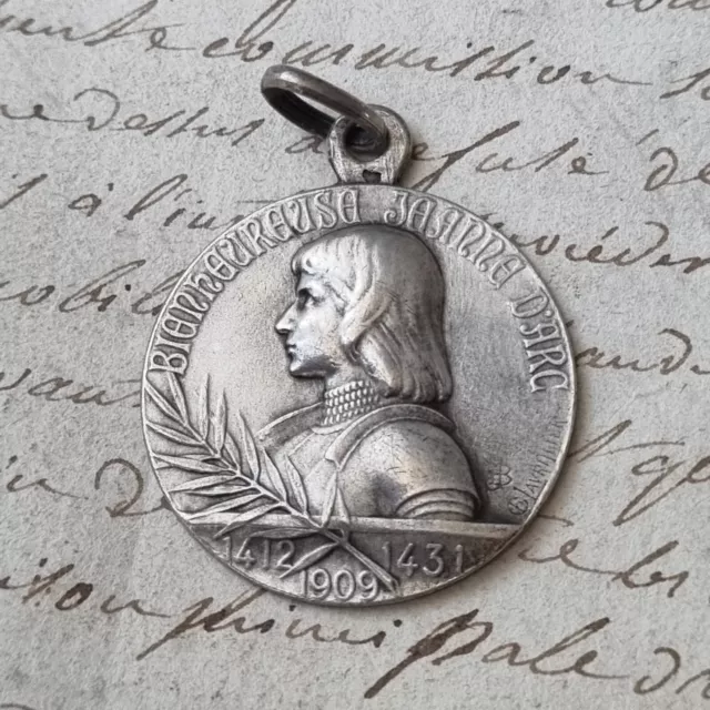 Jeanne D'Arc Pendentif Médaille Ancienne Argent  1900 Silver Medal Joan OfnArc
