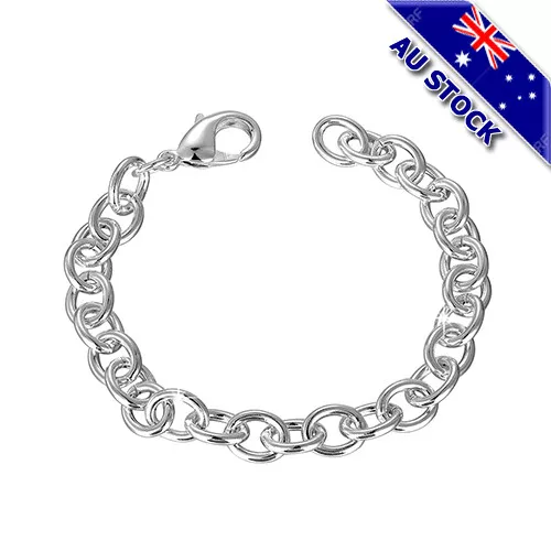 925 Sterling Silver Filled Classic 8mm Solid Curb Bracelet Chain