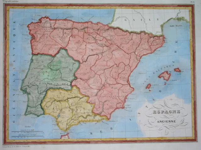 1836 Original Map Spain Portugal Catalonia Valencia Asturia Andalusia Balearic