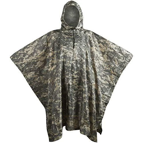 Camouflage Rain Poncho Waterproof 210T Ripstop Hooded Raincoat for H...