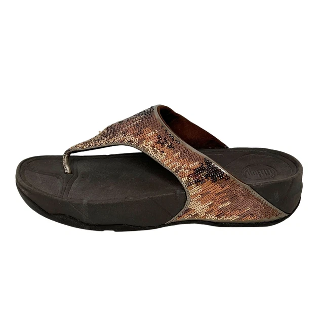 FitFlop Sz 9 Electra Strata Toning Sandals Thong Metallic Bronze