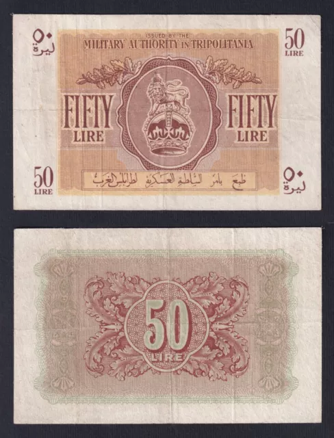 Occupation British Tripolitania 50 Livres 1943 P M5a BB VF+ B-03