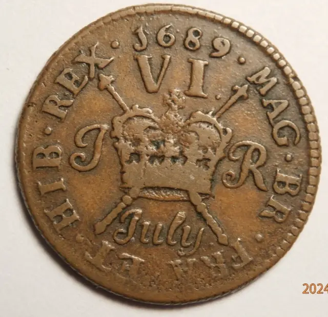 1689 July Gun Money 6 Pence Scarcest Denomination Sharp Coin S-887