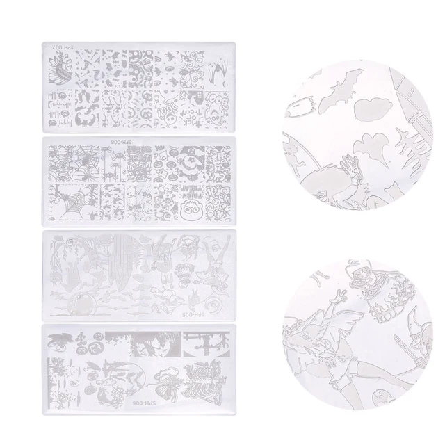 4pcs Nail Emplice Plaque Hallowee Nail Emplature Plaques de manucure ACCESSOIRES