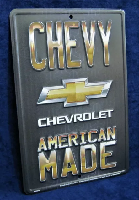 CHEVY AMERICAN MADE - *US MADE* Embossed Metal Tin Sign - Man Cave Garage Bar