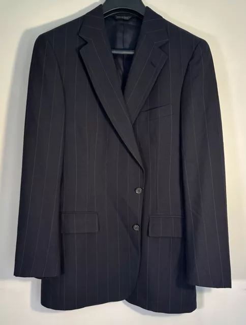 POLO UNIVERSITY Ralph Lauren Wool Jacket Sport Coat 42L Navy Blue Pin Stripe