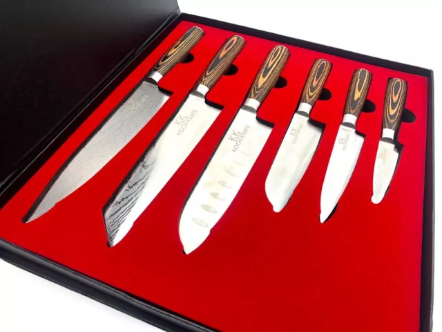 6tlg KOCHKNIFE© Messerset Damascus Style Küchenmesser Geschenk Messerblock Jumbo