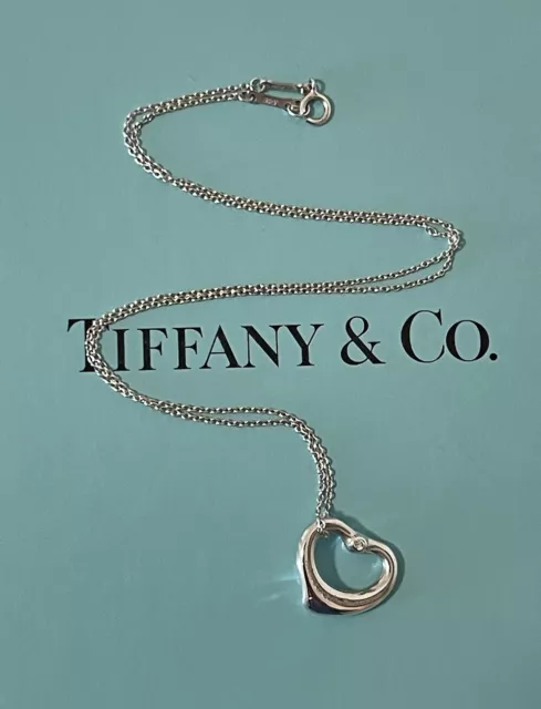 Tiffany & Co. Necklace Elsa Peretti Open Heart Pendant with Diamond 16” Long