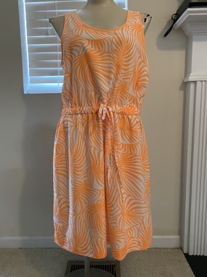 gap womens MEDIUM orange white floral midi summer dress VEUC