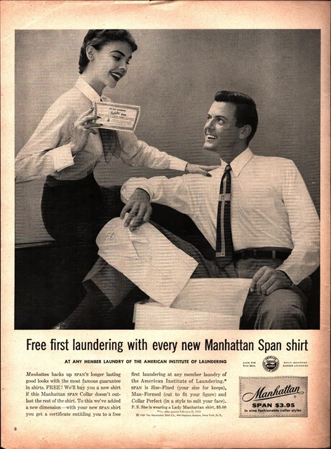 1954 Manhattan Shirt Co. Shirts sexy Woman laundry Fashion Vintage Print Ad b3
