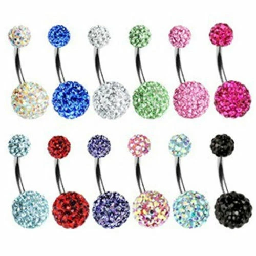 Multi Crystal Ferido Shamballa Navel Belly Bar 10mm 8mm 12mm Double Gem 