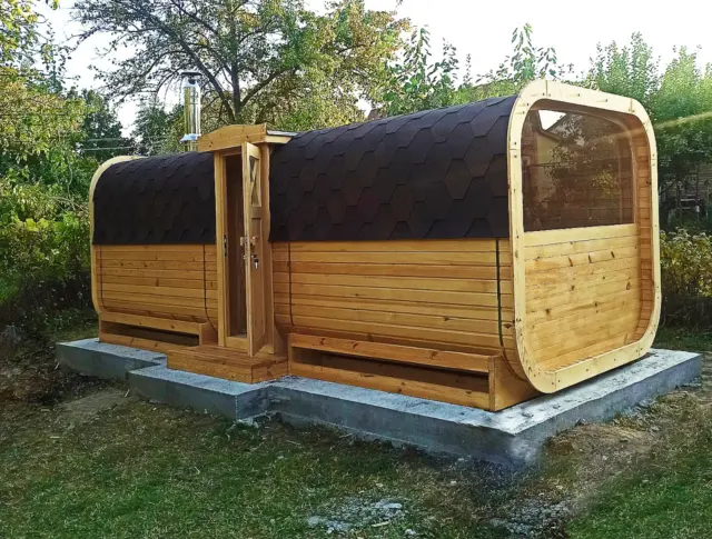 Wood For Life Quadro Sauna 5,2m montiert Gartensauna Außensauna Saunahaus