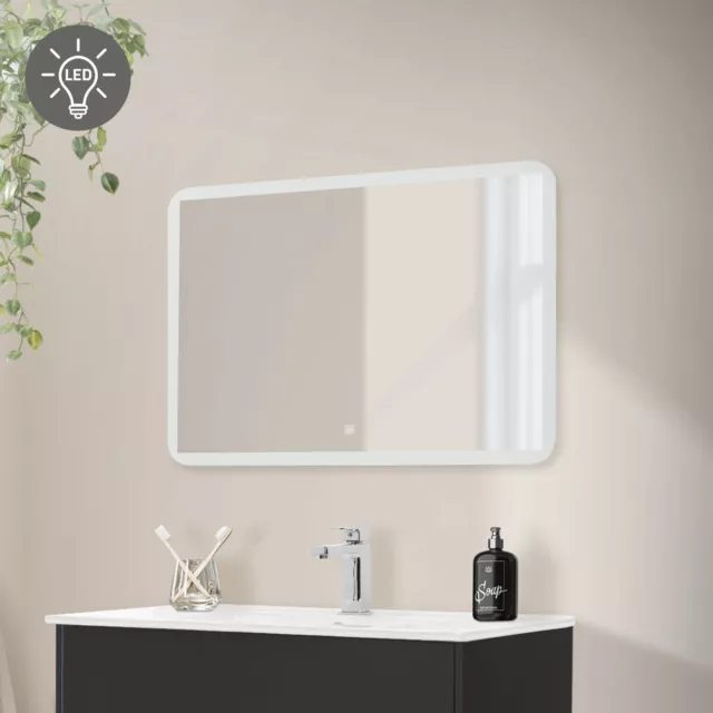 Miroir mural lumineux LED blanc avec commande tactile de salle de bain 90x60 cm