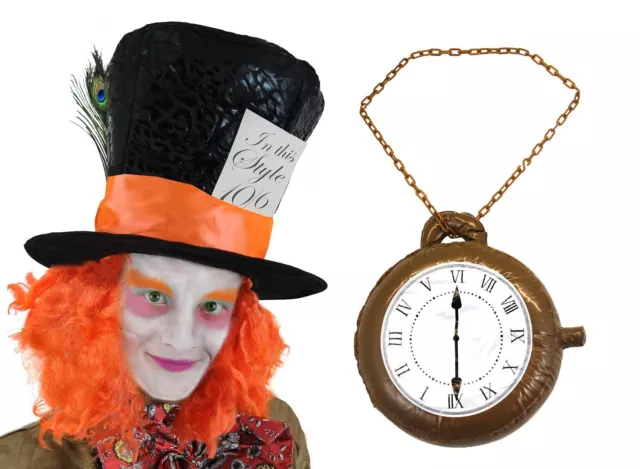 Mad Hatter Hat Orange Wig Jumbo Clock World Book Day Wonderland Fancy Dress