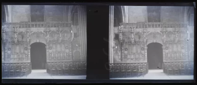 France Eglise intérieur c1910 Photo NEGATIVE Stereo Plaque de Verre Vintage V2