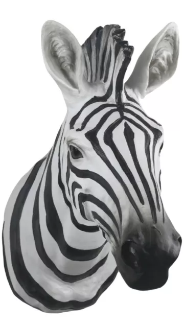 46Cm Zebra Head Wall Hanging Black White Animal Sculpture Polystone