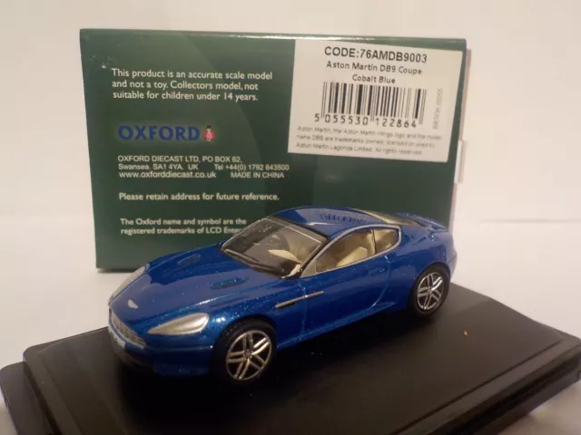 Model Cars. Aston Martin DB9, Blue, Oxford Diecast 1/76 New Dublo, Railway Scale