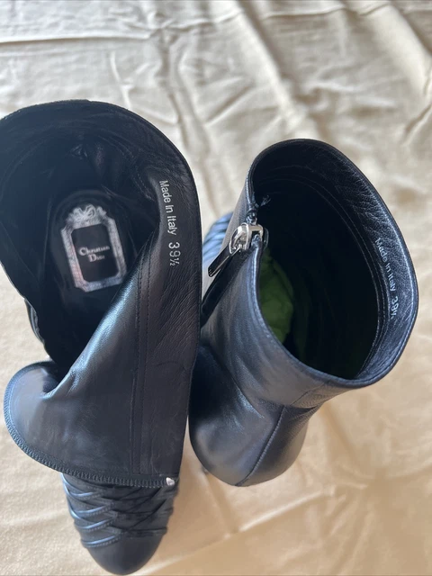 Christian Dior Black Leather Platform Ankle Boots Size 39.5