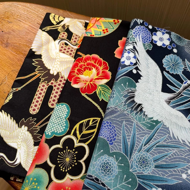 Japanese Fabric 3pcs. Fat quarters Crane patchwork Clothing Cotton Asia