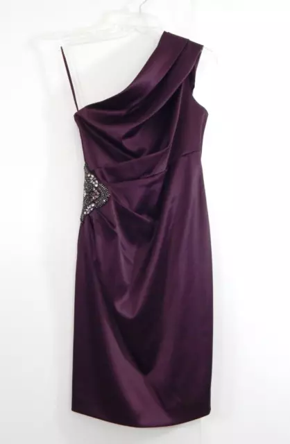 ELIZA J dress one shoulder satin jeweled party holiday cocktail burgundy 4