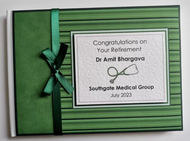 Personalised Doctor retirement guest book, green retirement guest book, gift