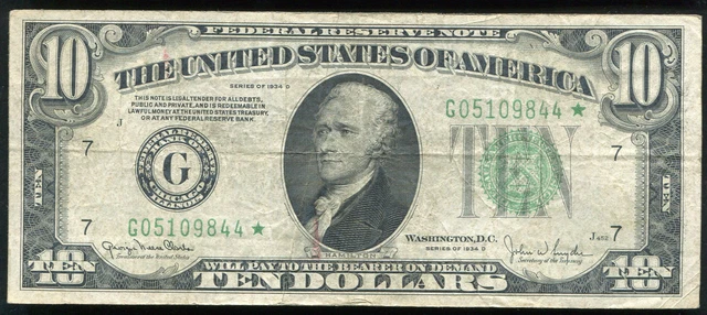 Fr. 2009-G* 1934-D $10 *Star* Frn Federal Reserve Note Chcago, Il Scarce