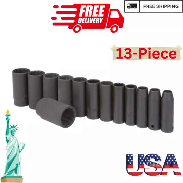 PITTSBURGH 13Piece 1/2 Inch Drive Deep Impact Socket Set (SAE) Sockets Steel Set