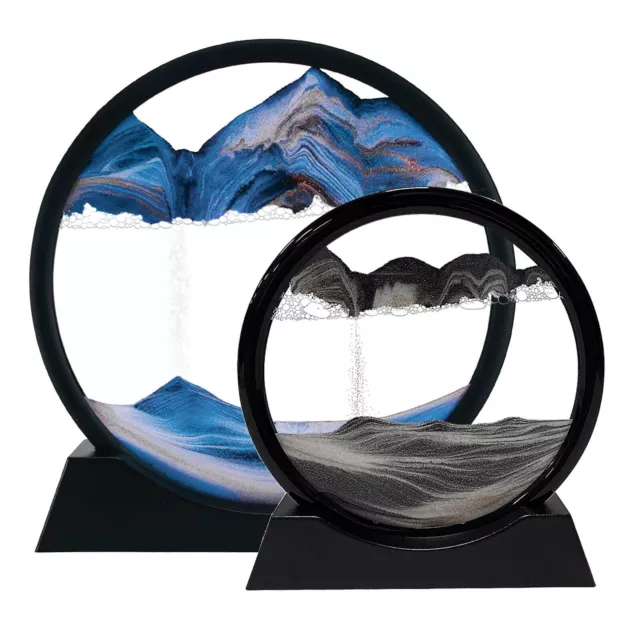 12  Moving Sand Art Picture Round Glass 3D Dynamic Flowing Sand Desktop  Art