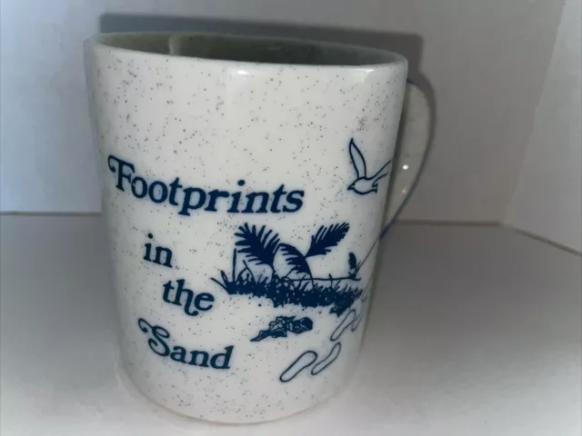 Blue Gray Footprints In The Sand Inspirational Coffee Tea Mug Cup Made In Japan