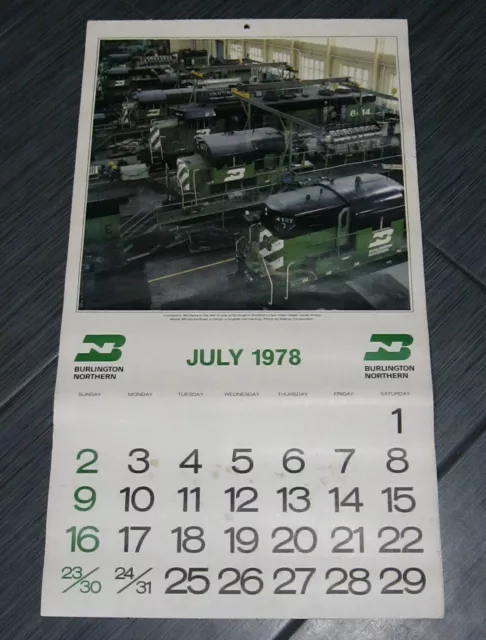 1978 BURLINGTON NORTHERN BN Railroad Wall CALANDER Diesel Locomotive EMD GP