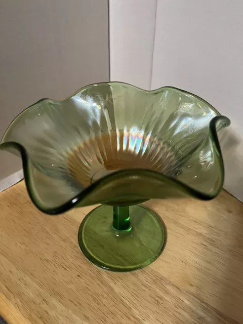 Northwood Carnival Art Glass Smooth Rays Candy Compote Dish Irridescent 4 3/4"