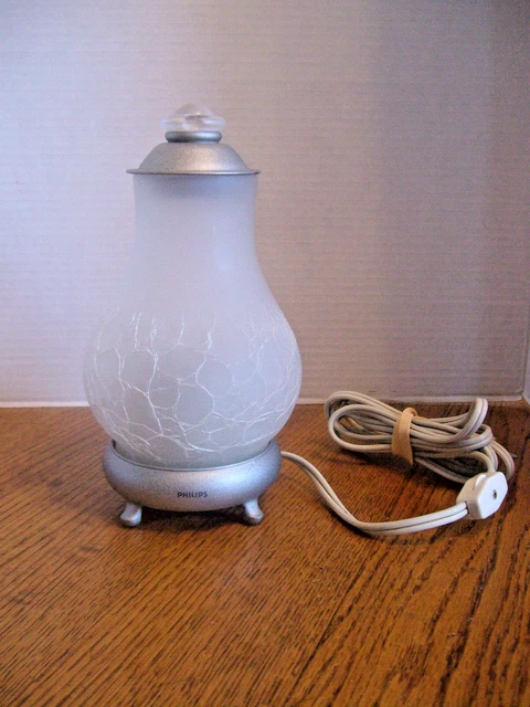 VINTAGE PHILIPS ELECTRONICS NIGHTLIGHT LAMP OIL DIFFUSER w/Crackled Glass Globe