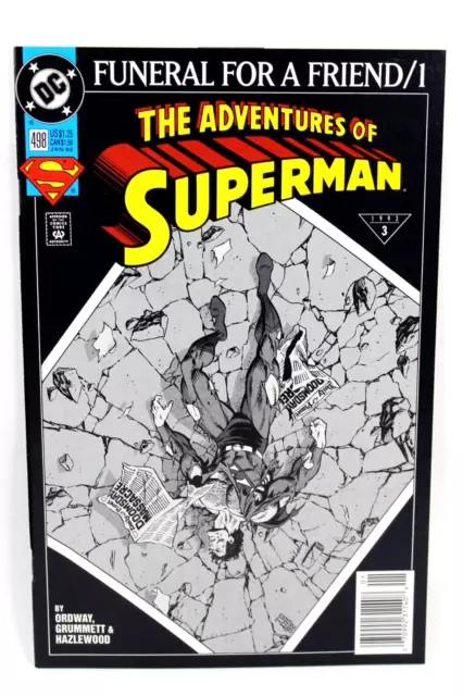 Adventures of Superman #498 Funeral for Friend UPC Newsstand 1993 DC Comics F+