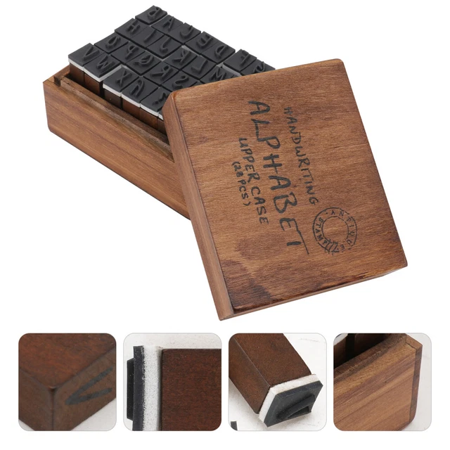 28 piezas caja de estampillas caja de madera sellos de madera estampillas de madera hechas a sí mismas