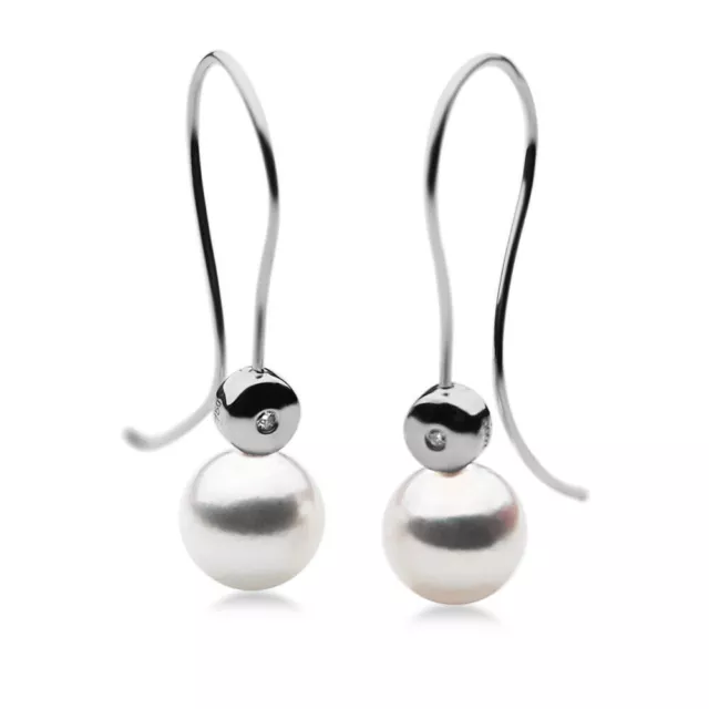 pacific Pearls® Pendientes de perlas Akoya AAA de 9 mm en oro blanco de 18...