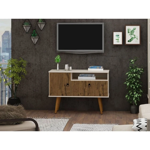 Manhattan Comfort Tribeca 35.43 Mid-Century Modern TV Stand with Solid Wood Legs