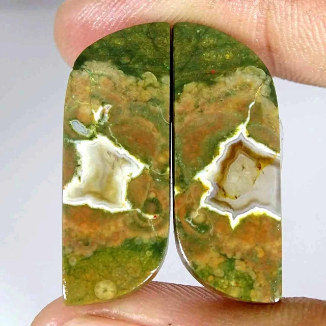 23.20Cts Natürlich Regenwald Jaspis Paar Rhyolite Kostüm Cabochon Lose Edelsteim