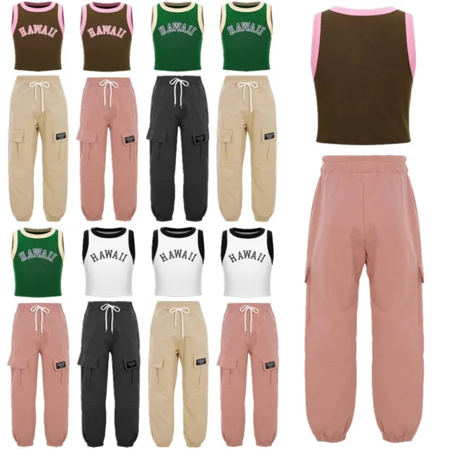 Girls Outfit Set Gymnastic Tank Tops Street Tracksuit Athletic Sports Suit 2