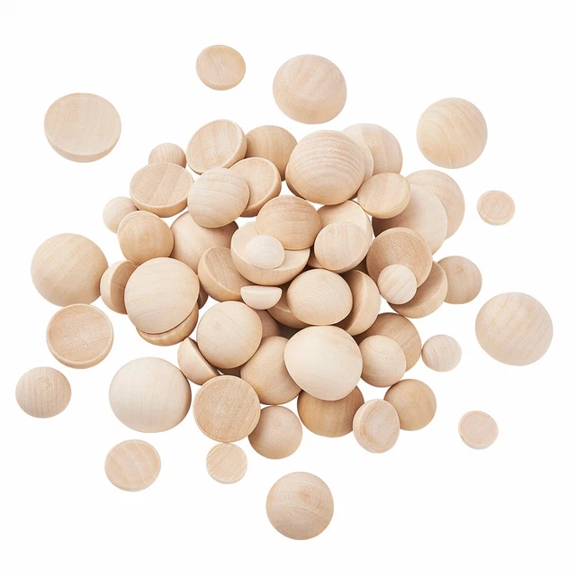 120pcs Mixed Sizes Wood Cabochons Half Round Unfinished Wooden Flat back Tiles