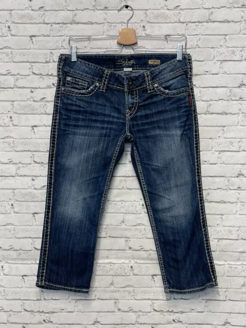 Silver Jeans Co. McKenzie Crop Women's Size 29 Blue Denim Thick Stitch Capri